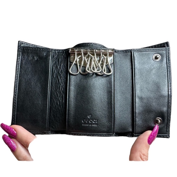 GUCCI RARE LARGE GG GUCCISSIMA BLACK LEATHER 6 RING CASE WALLET - Picture 3 of 15